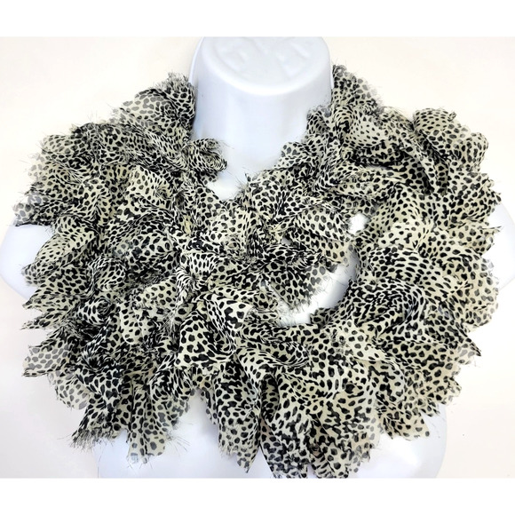 Animal Print Scarf Womens One Size Black White Ruffle Chiffon Y2K 90s Retro - Picture 4 of 11